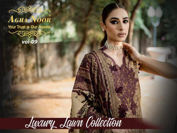 Agha Noor Vol 9 Lawn Cotton Designer Pakistani Suit